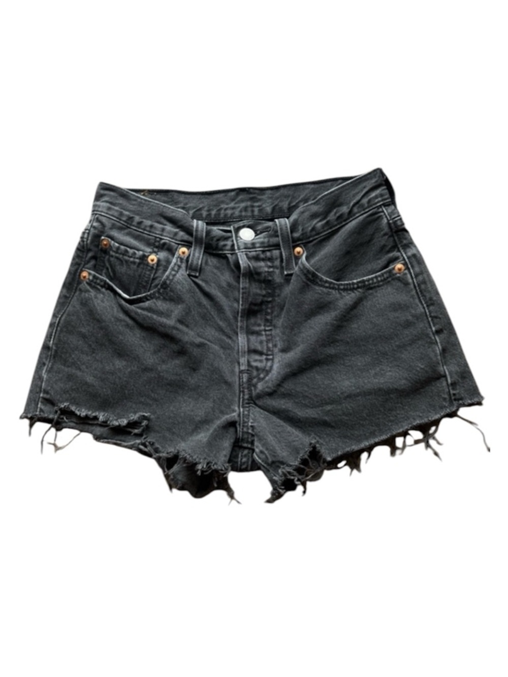 Levi’s 501 Black Distressed Denim Shorts High Rise Frayed Hem Jean Shorts Y2K